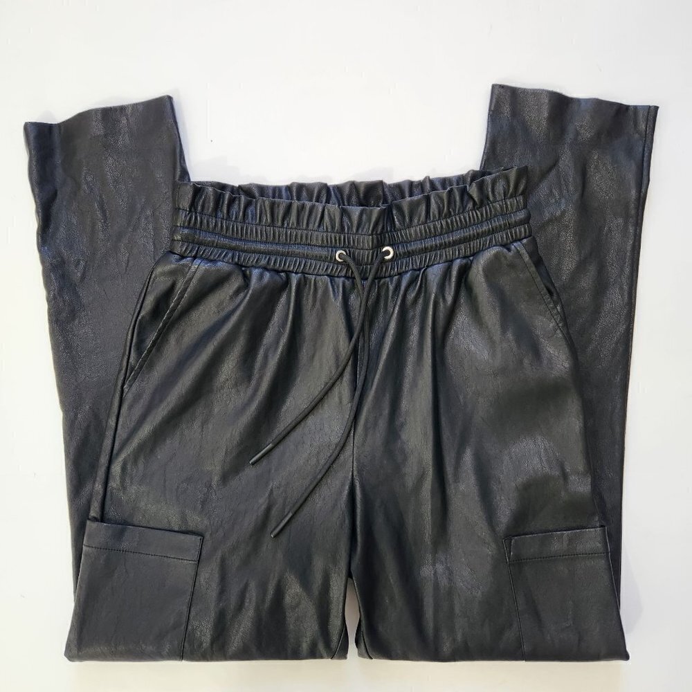 n: Philanthropy Morena Faux Leather Pants S Black Paperbag Waist Ankle Length‎ - Picture 7 of 10